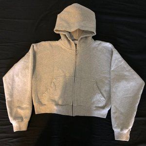 Aritzia / Tna COZY FLEECE BOYFRIEND BOXY ZIP-UP HOODIE in Heather Chrome XS